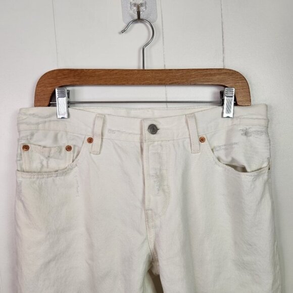 Levis 501 Button Fly Jeans Off White Ripped Straight Leg 100% Cotton No Stretch - Picture 6 of 14